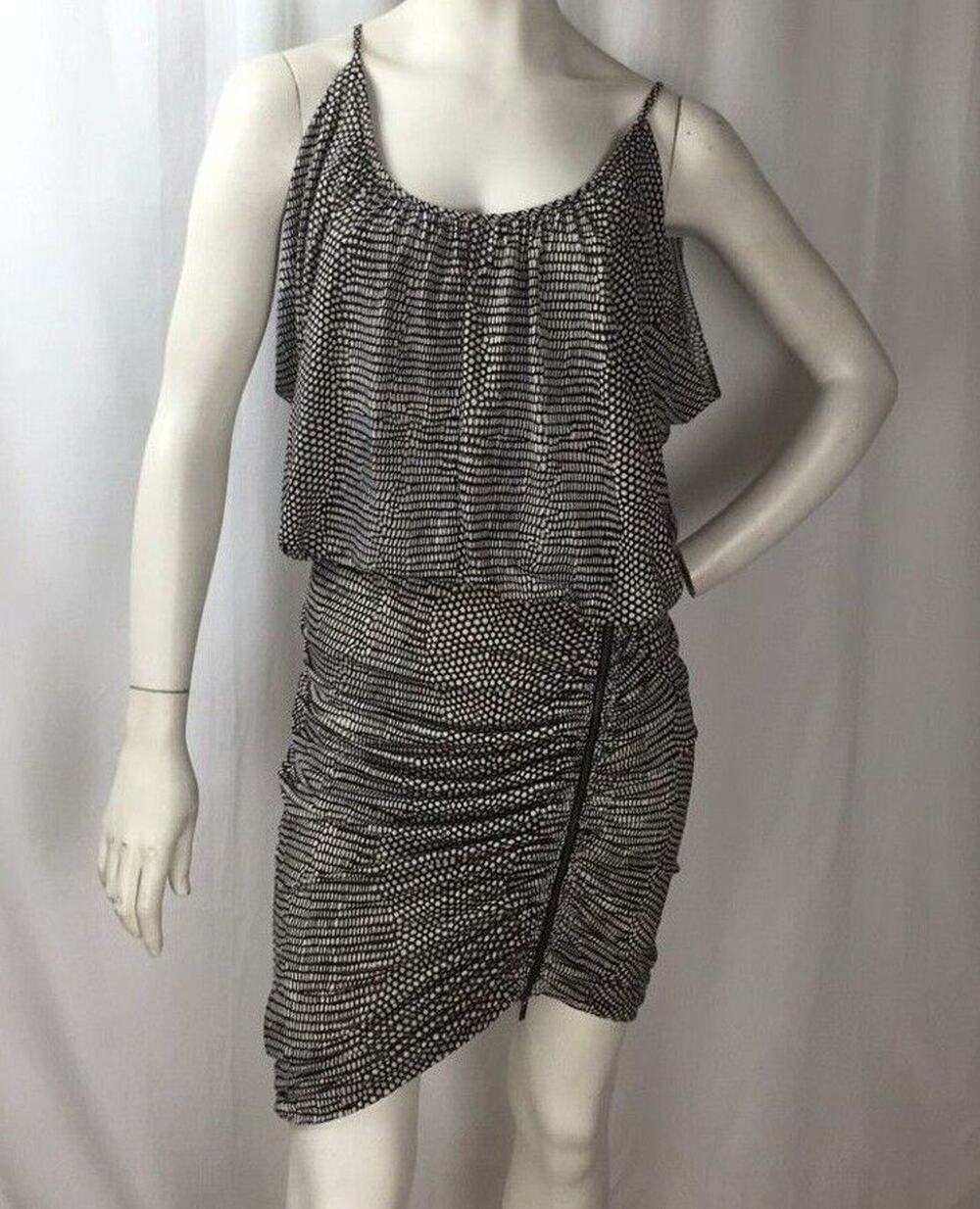 BCBG MAXAZRIA Brown White Asymmetric Hem Draped Zip Skirt Dress sz. Small S